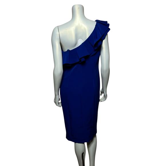 MARINA One-Shoulder Blue Ruffle Dress - Size 8, Elegant & Chic - Picture 4 of 11